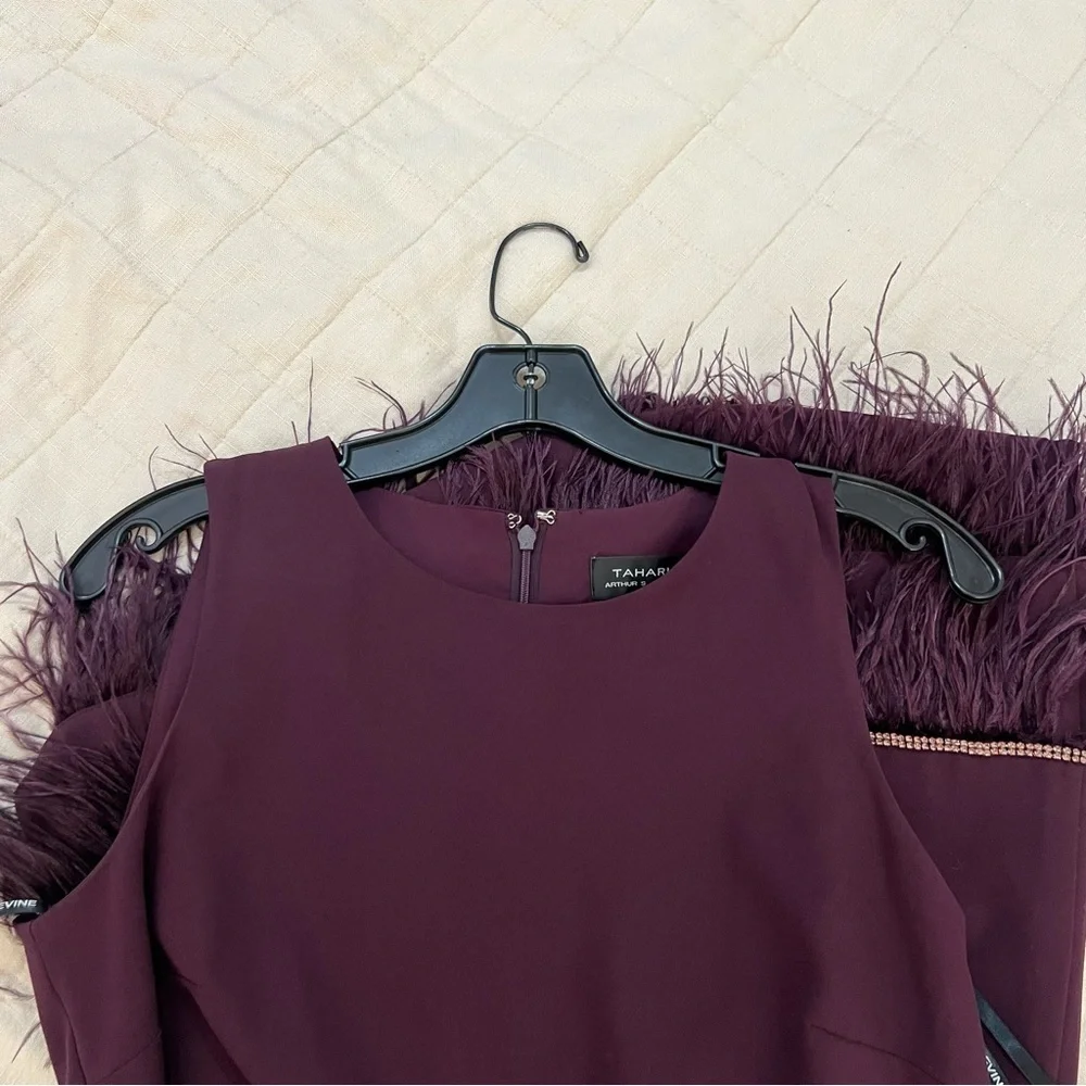 Tahari Purple Dress Feathers and Rhinestones Size 6 - Picture 7 of 10